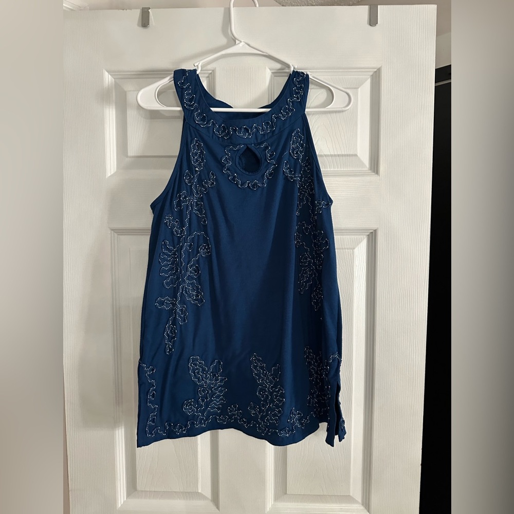 Embellished Blue Sleeveless Top